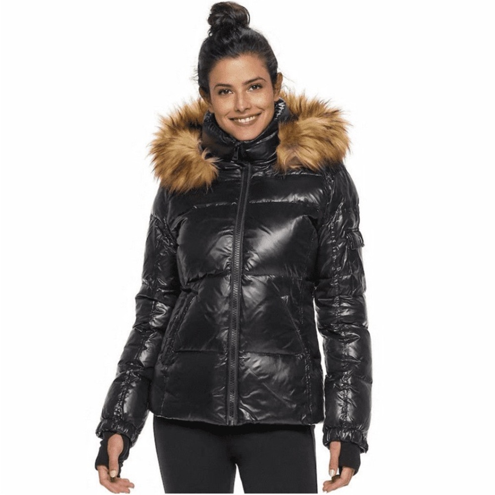 S13 New York - Faux-Fur Glossy Down Puffer Jacket Coat